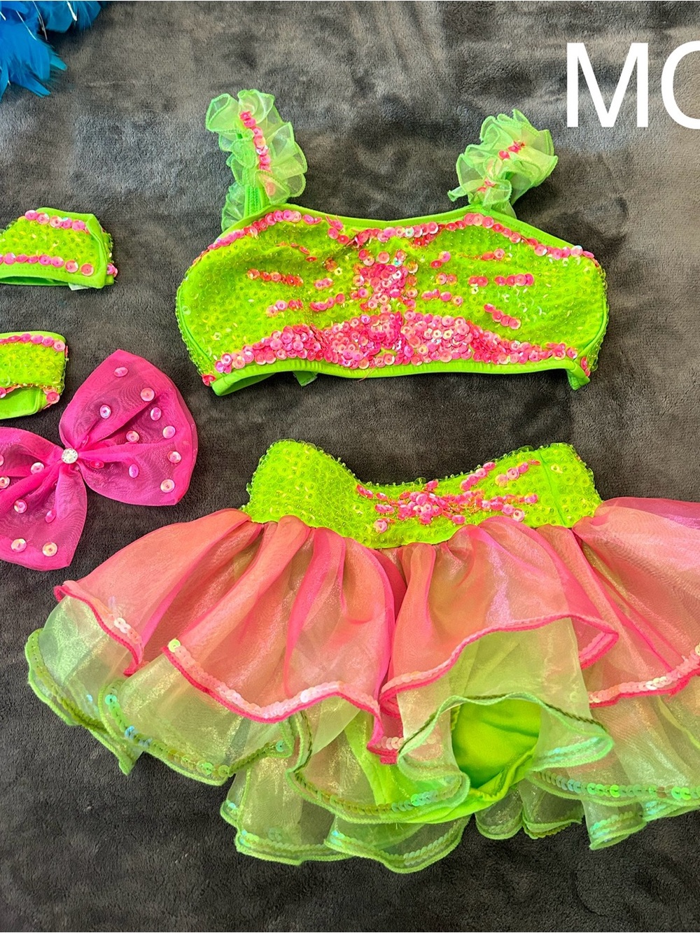 Glamour- Neon Green & Pink Sequin Dance Costume- medium child